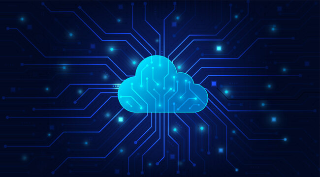 Cloud Computing technology Internet and cyber technology concept. Abstract cloud connection technology on a blue color background. Cloud Computing network with internet icons. Vector and Illustration.