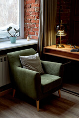 Psychologist's office in a calm classic style. English interior. A calm atmosphere of trust