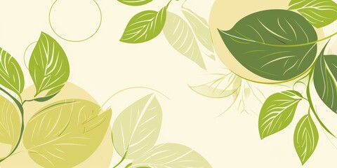 Elegant leaf design with abstract circular accents on a soft cream background, perfect for sophisticated green branding and decor.