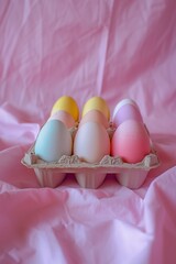 Pink eggs in carton