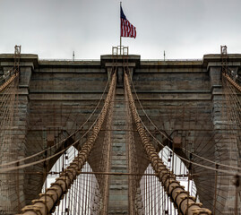 Spectacular panorama of the Brooklyn Bridge linking the boroughs of Manhattan and Brooklyn in New...