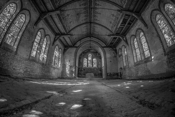 old abandoned ruined church inside - obrazy, fototapety, plakaty