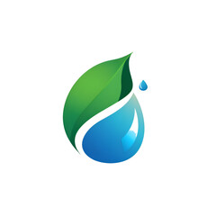 A logo illustration of a leaf with a drop of water.