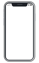 Image of cell phone with empty screen. Designer mockup of a cell phone with a screen with a transparent background for various uses