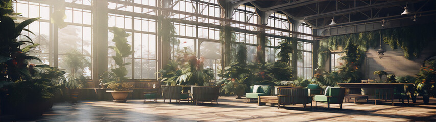 Surrealism meets Victorian in a lush sunlit greenhouse - obrazy, fototapety, plakaty