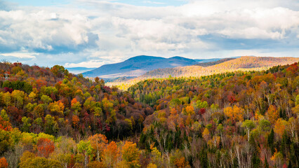 Mont Blanc，Canada - October 15 2023： Autumn colorful view of Panorama from Sentiers de Cime de...