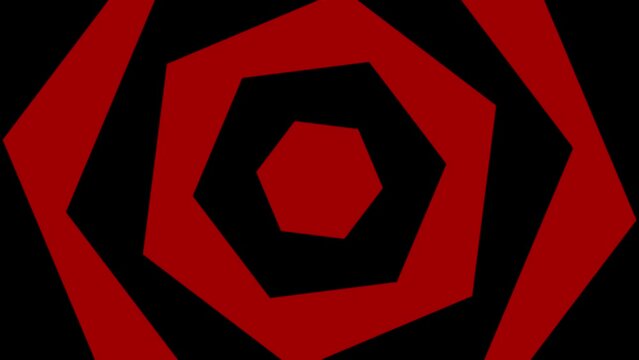 A modern looping simple geometric rotating hexagon motion graphic animation background in bold contrasting black and red colours in 4k UHD 30p