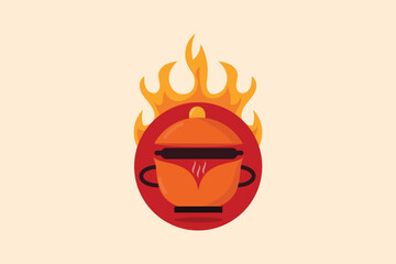logo for a restaurant with a pan and fire logo icon
