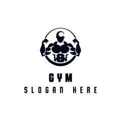 Two editable vector silhouettes of people exercising in a gym
