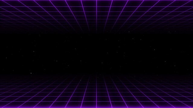 A nostalgic retro synthwave looping purple grid motion graphic animation with black background in 4k UHD 30p
