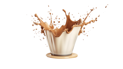 Milk and coffee splash on the transparent background