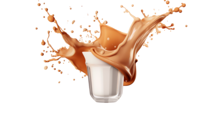 Milk and coffee splash on the transparent background