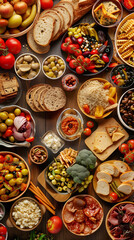 Top-Down View of Table Loaded with Different Types of Food