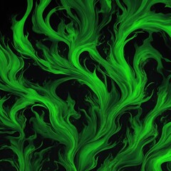 Abstract Green patterns burn in fiery flames