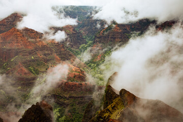 Waimea Canyon with clouds on Kauai, Hawaii