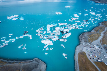 Jokulsarlon glacier lagoon with iceberg floating during summer in Vatnajokull national park, Iceland
