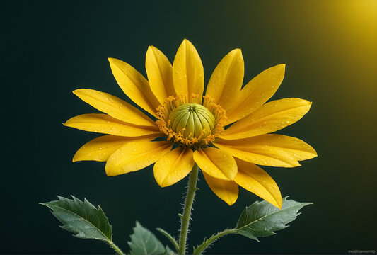 A close-up of a single yellow summer flower, its intricate details brought to life through a hyper-realistic digital rendering. Generative ai