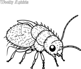 Woolly Aphids hand drawn coloring page and outline vector design