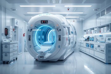 Medical machinery and appliances blue and white frosted glass transparent technical sense ui design equidistant white background bright colors of studio lighting 3d art octane rendering