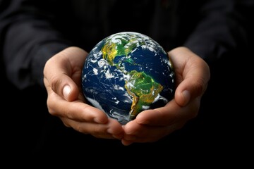 A conceptual image of the earth cradled in human hands illustrating the collective responsibility for its care