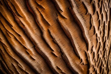 A macro photograph capturing the intricate details of weathered, ancient tree bark. 