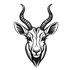 Antelope face for logo isolated on white background. Line art vector of springbok head. Gazelle head. Wild animal. Perfect for tshirt design, logo or decoration. Cow, deer head vector icon logo 