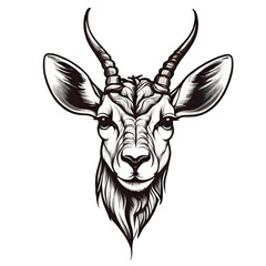 Naklejka premium Antelope face for logo isolated on white background. Line art vector of springbok head. Gazelle head. Wild animal. Perfect for tshirt design, logo or decoration. Cow, deer head vector icon logo 