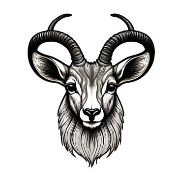 Antelope face for logo isolated on white background. Line art vector of springbok head. Gazelle head. Wild animal. Perfect for tshirt design, logo or decoration. Cow, deer head vector icon logo 