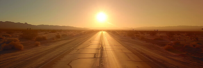 A sun-drenched desert highway stretching into the horizon, an open invitation to embrace the unknown and embark on a journey of self-discovery and transformation - obrazy, fototapety, plakaty