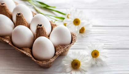 Fototapeten Fresh White Eggs and Daisy Flowers © Patrycia
