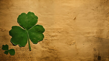 Shamrocks on a green background, celebration of St. Patrick's Day.  Free space for text, copy space