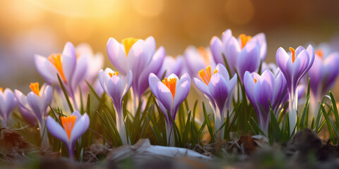 Spring Symphony: A Burst of Color and Serenity in a Meadow of Blooming Purple Crocus Flowers