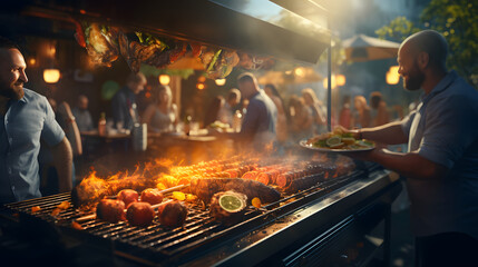 barbecue and people grilling on the grill hd foto