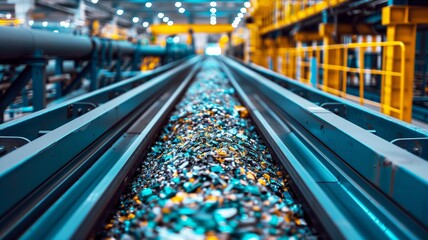 Fototapeta na wymiar conveyors moving metal scraps in a recycling facility