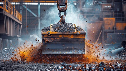  large magnets in action at a metal recycling facility.