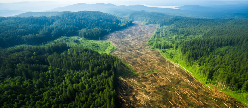 deforested or destroyed forest. climate change concept