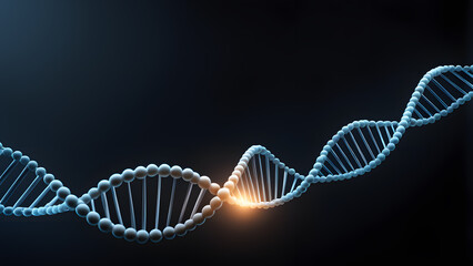 Vivid 3D Genetic DNA Molecule on Dark Background. Leading Medical Science Exploration in Genetic Biotechnology, Chemistry Biology, and Innovation Technology