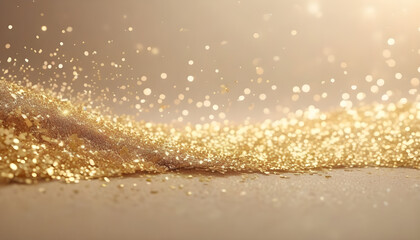 Gold glitter with bokeh blurred backdrop. banner, A shimmering wave of golden glitter