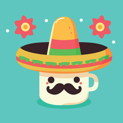 Cute cinco de mayo mug wearing mexican hat vector illustration