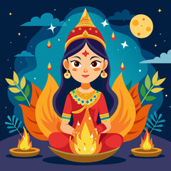 Holika Dahana holi festival fire with illustration