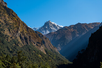 Mountainous Himalayan Landscape on route to Kanchenjunga Base Camp in Taplejung Nepal