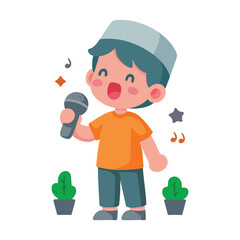 vector character of a little boy singing simple flat style 1