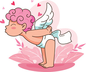 vector image of a little angel happily celebrating Valentine's Day