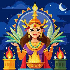 Holika Dahana holi festival fire with illustration