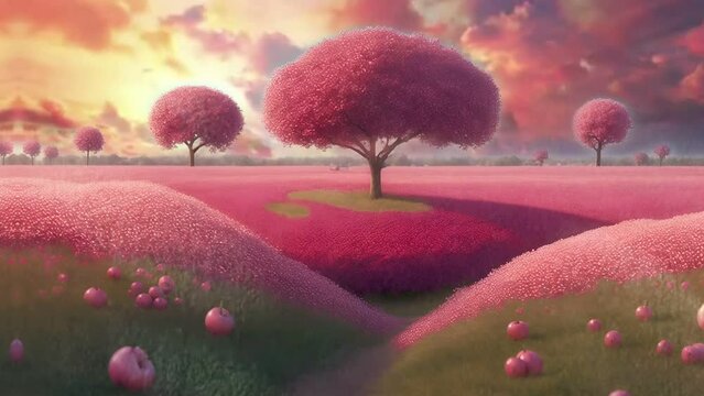 Imagine a charming sakura flower garden with delicate cherry blossoms in a seamless looping time-lapse animation video background by AI.