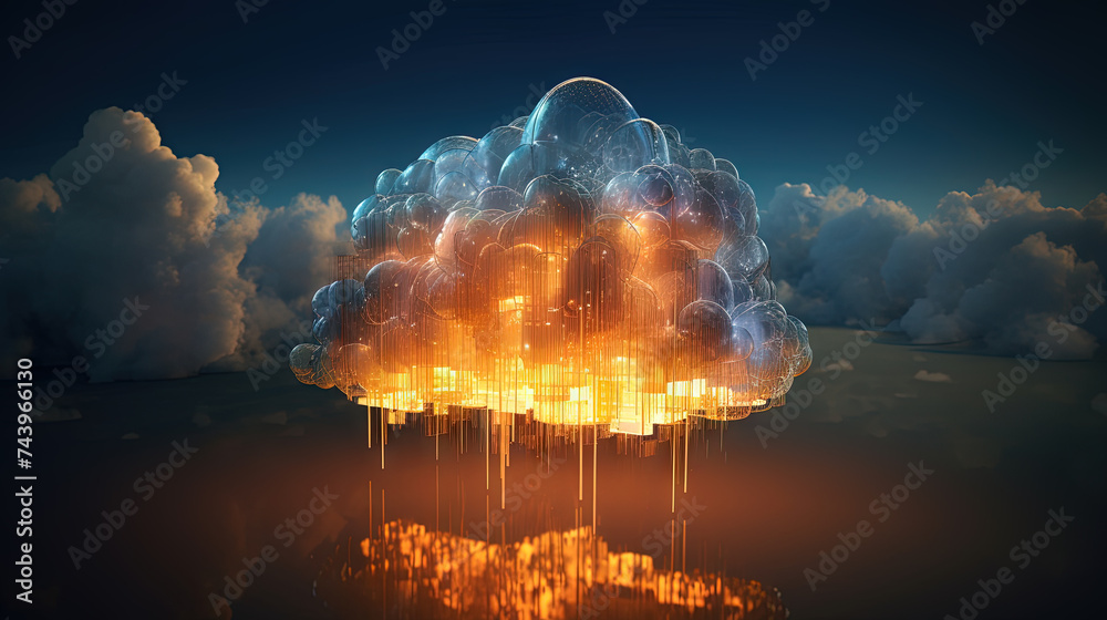 Poster Cloud shaped technology abstraction. Connection and data storage concept.