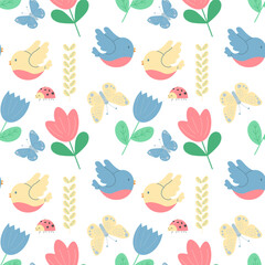 spring or summer floral background. flat vector illustration. bloom time. childrens flowers background