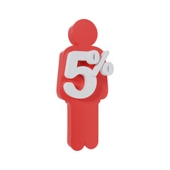 Human Symbol with 5 Percent 3d illustration