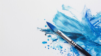 青い絵の具と筆