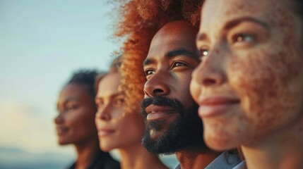 Group of diverse people looking forward. - obrazy, fototapety, plakaty